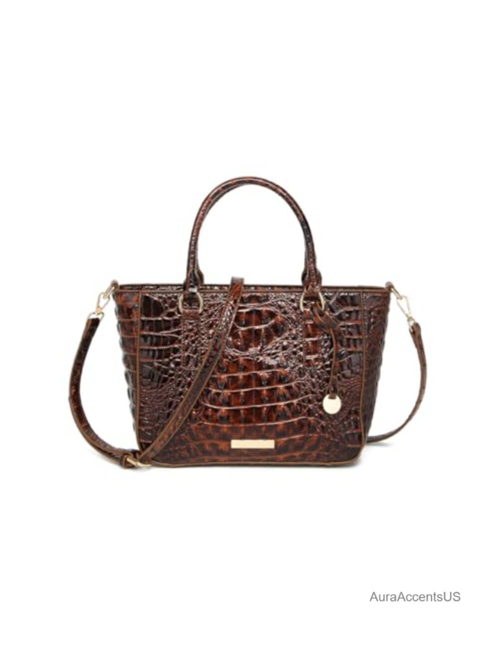 Crocodile Embossed Leather Satchel Tote Crossbody Work Bag